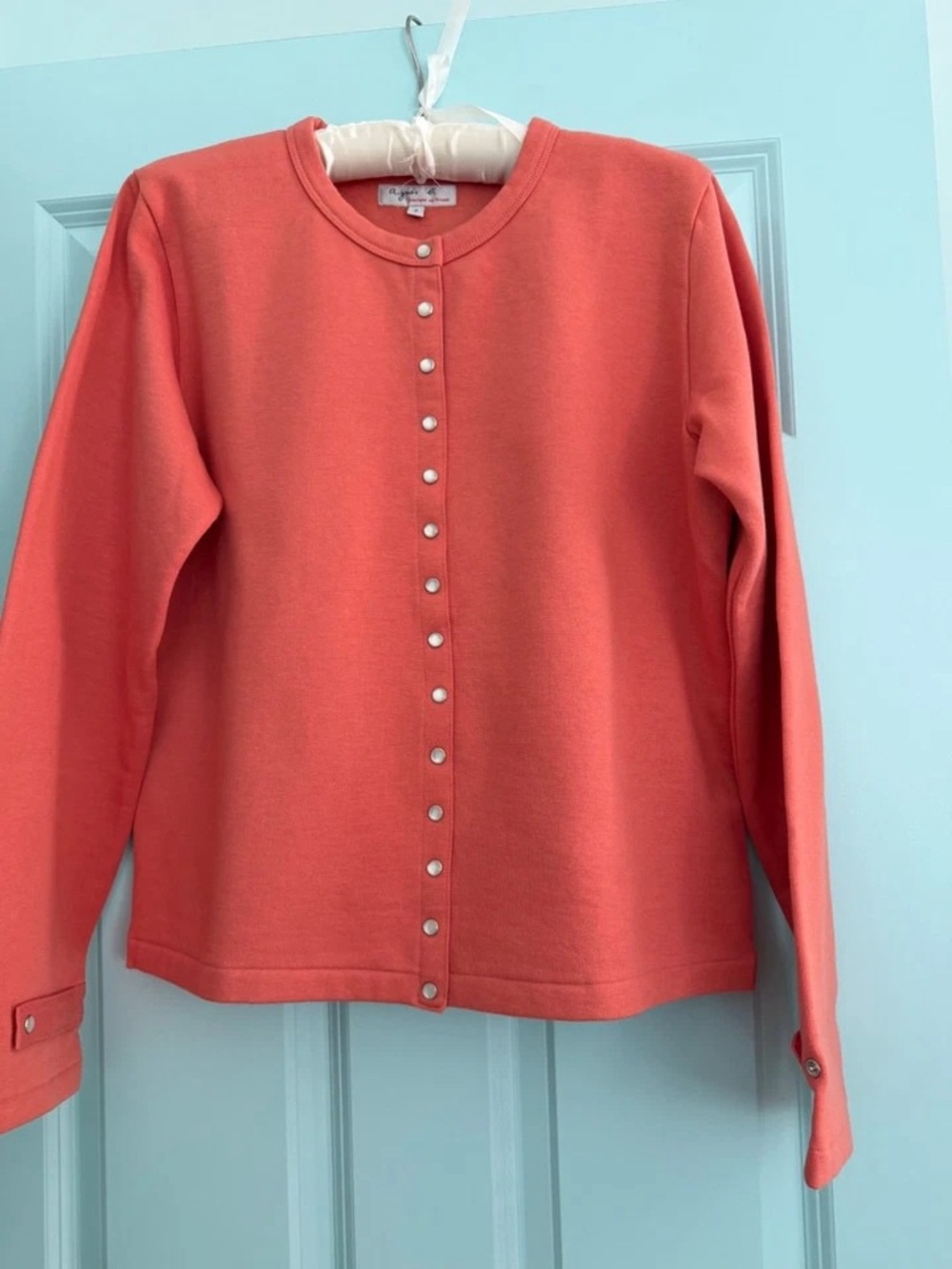 Agnes B. Coral Snap-Front Long Sleeve Cardigan